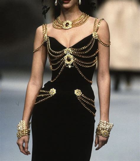 90s black versace dress with gold chains|versace 90s style.